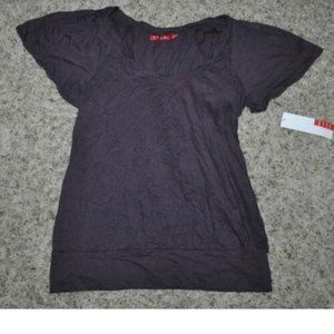 Womens Flutter Top Elle Purple XS Short Sleeve Scoop Neck Knit Banded Hem
